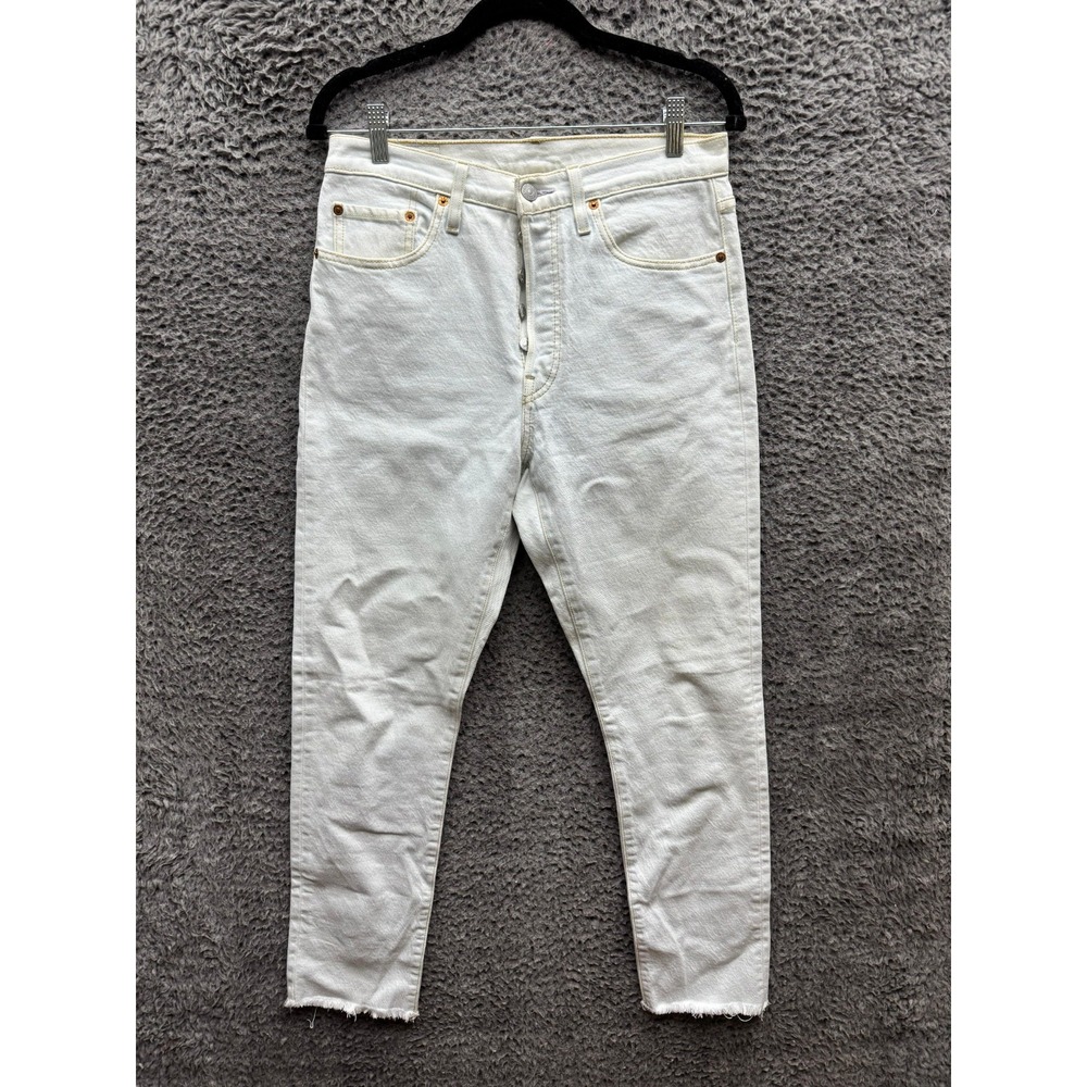 Levi's 501 S Raw Hem Denim Button Fly Skinny Jeans Off-White Womens Size 28 x 28